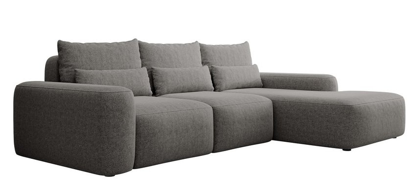 Carnos L-shaped corner sofa with sleeping function with additional lumbar pillows Melody 04 right-hand chenille