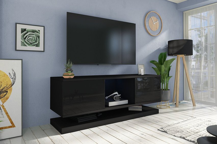 Wizzardin TV Cabinet (Matte Black / Glossy Black, LED)