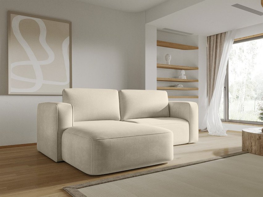 Bissari L-shaped left-hand corner sofa with sleeping function with Perla 15 corduroy container