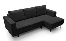 Rodario mini black corner sofa with sleeping function with right-hand corduroy container