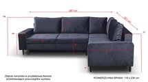 Corner sofa with sleeping function Ninetta Magic Velvet 2274 with a container in a hydrophobic fabric, velour legs, black, left-hand side