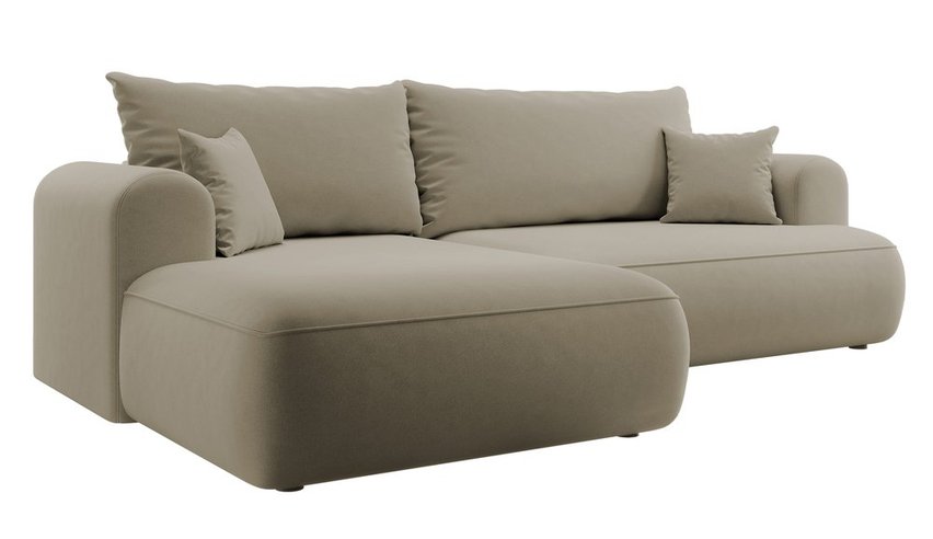 Ovo L-shaped corner sofa with sleeping function with a container in easy-to-clean fabric