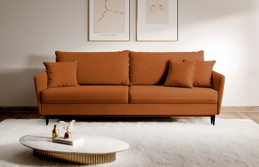 Volio Magic Velvet 2286 three-seater sofa, copper, hydrophobic velvet, black legs