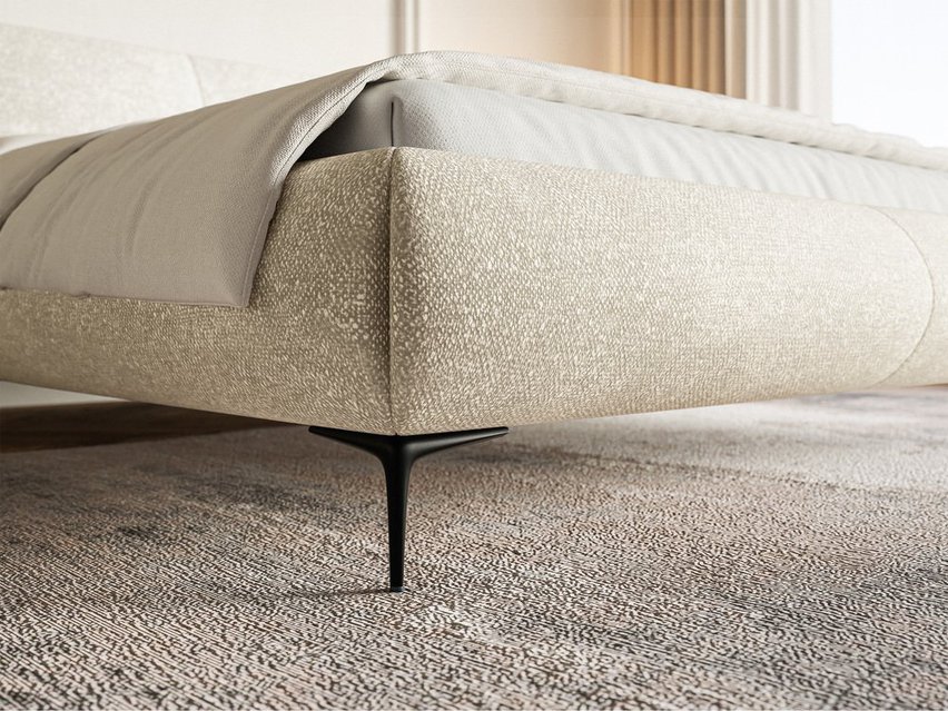 Upholstered bed 180x200 cm Ovalle with storage, metal frame, beige chenille, black legs