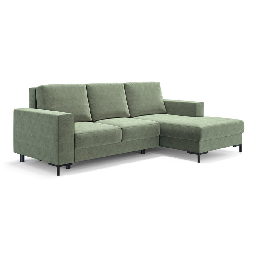 Mokpeo corner sofa bed (Fabric: Scala Forest, Legs: Black, Side: Right)