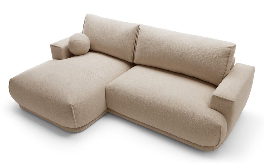 Divo Mini L-shaped corner sofa with sleeping function with a left-handed beige boucle container