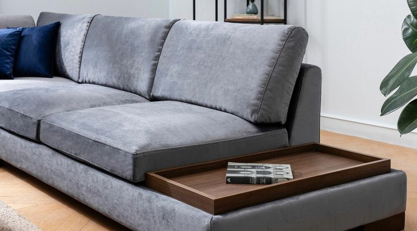 Kouter L-shaped grey corner sofa with left-hand pouf