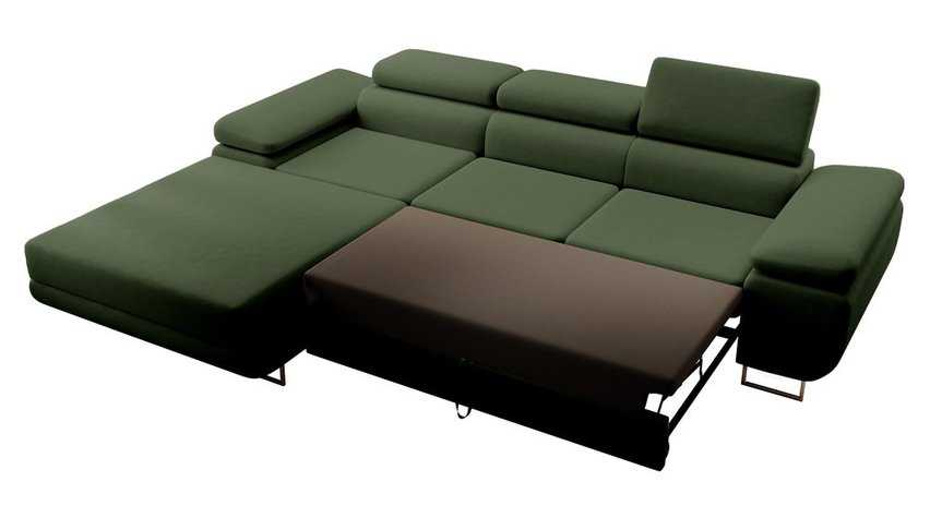 Ganta L-shaped corner sofa with sleeping function with Castel 39 container, easy-to-clean velvet, left-hand side