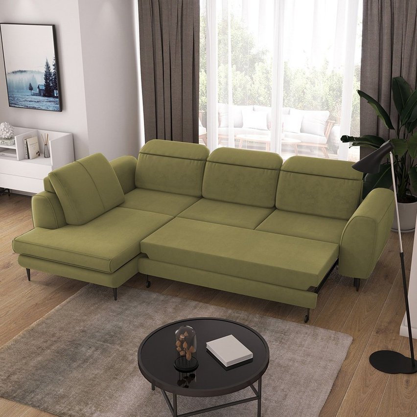 Corner sofa with sleeping function Tasar (Fabric: Matt Velvet 38, Side: Right)