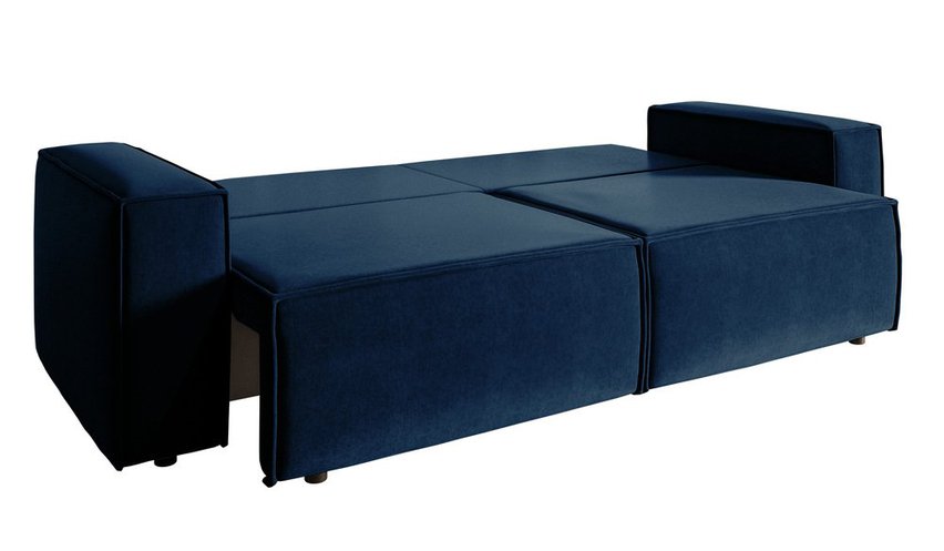 Copertino three-seater sofa bed, navy blue, hydrophobic velvet