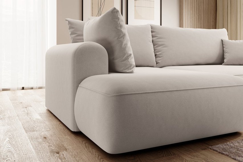 Ovo II L-shaped corner sofa with sleeping function Castel 04 with side and container, easy-to-clean velvet, left-hand