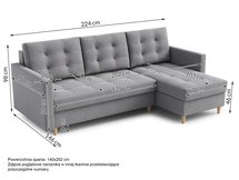 Corner sofa with sleeping function Plauton L-shaped with container universal Paros 03 velour