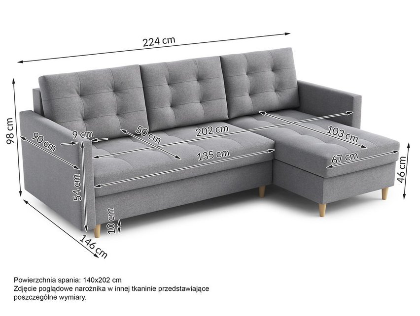 Corner sofa with sleeping function Plauton L-shaped with container universal Paros 03 velour