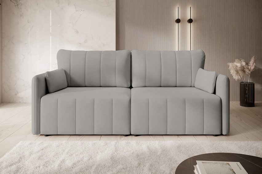 Pierre fold-out corner sofa with storage, light gray hydrophobic velvet