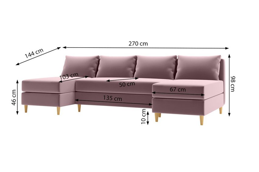 Corner sofa with sleeping function Squetta U-shaped (Fabric: Kronos 27)