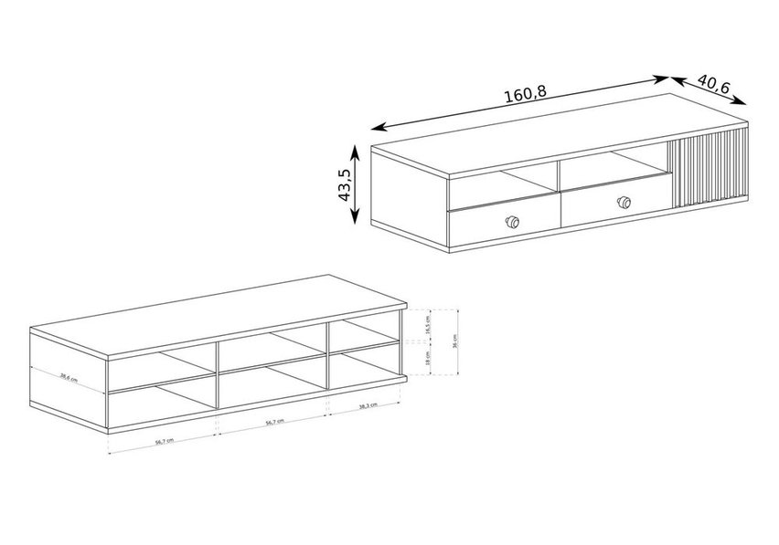 Lamelia TV cabinet with two drawers and Artisan-colored slats