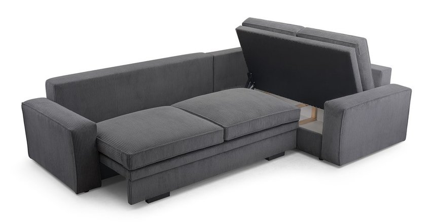 Figline L-shaped corner sofa with sleeping function with container Lincoln 90 corduroy right-hand side