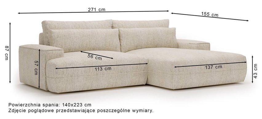 Corner sofa with sleeping function Frenno L-shaped with container Modesto 484 left-hand side