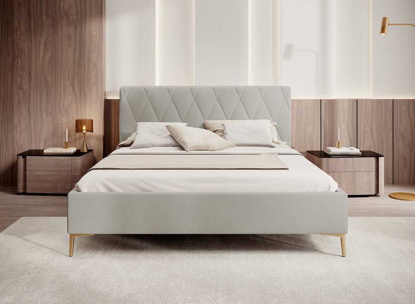 Upholstered bed 140x200 cm, Tiksi, cream velvet