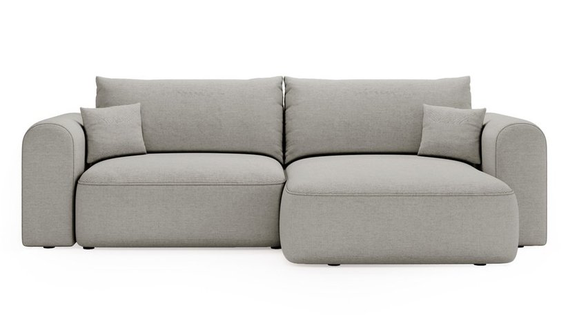 Sollano L-shaped corner sofa with sleeping function with container, universal, light gray chenille, easy to clean