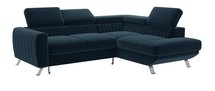 Bambito L-shaped corner sofa with sleeping function with storage and adjustable headrests, navy blue hydrophobic velvet, right-hand side