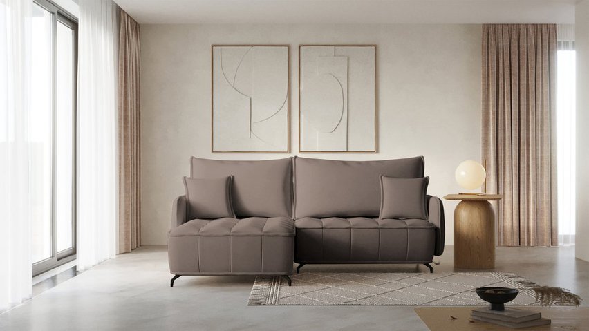 Corner sofa with sleeping function Arandes L-shaped with container Salvador 03 hydrophobic velvet left-hand side