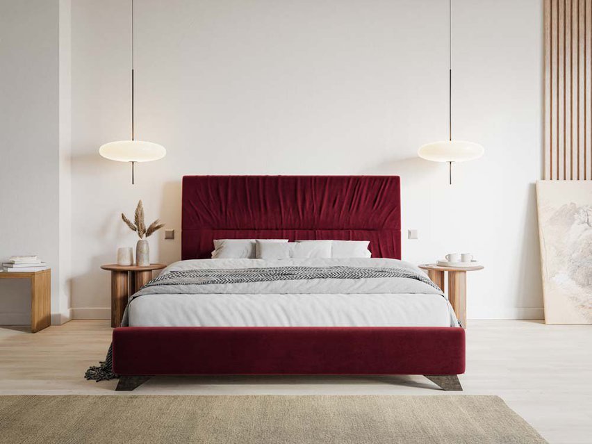 Llana upholstered bed 160x200 cm burgundy velvet