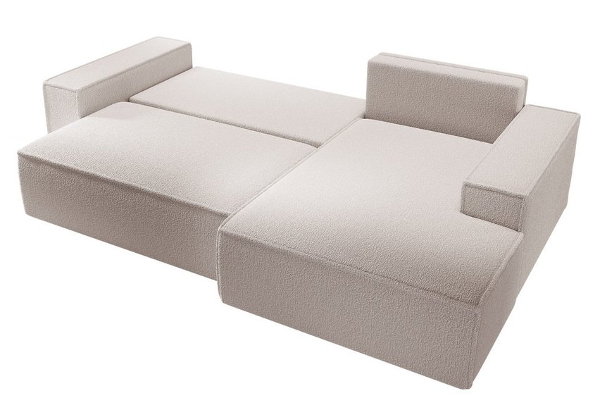 Farese New L-shaped corner sofa with sleeping function with a right-hand brown boucle container