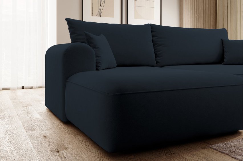 Ovo L-shaped corner sofa with sleeping function with a container in easy-to-clean fabric