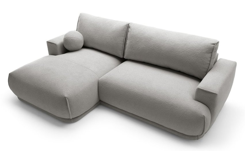 Divo Mini L-shaped corner sofa with sleeping function with a left-handed light gray boucle container