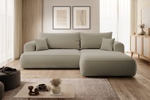 Ovo L-shaped corner sofa with sleeping function with a container in easy-to-clean fabric