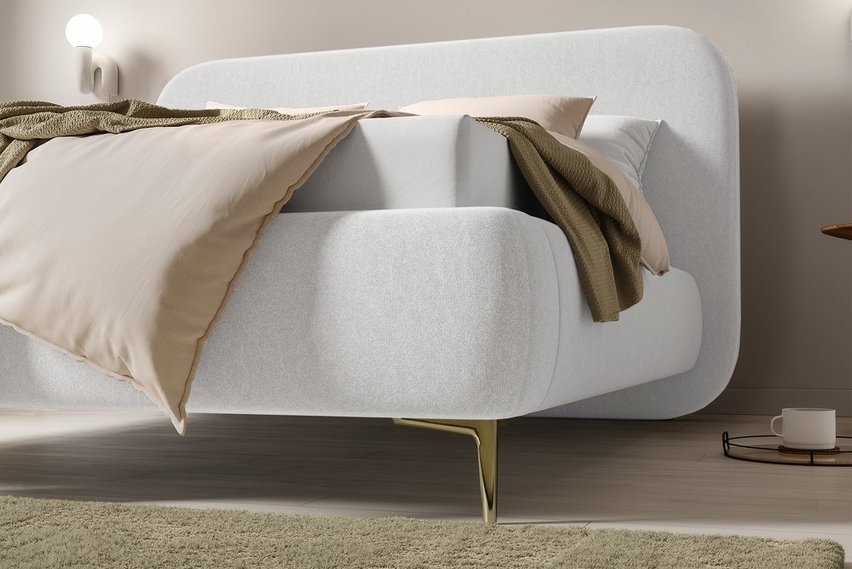 Upholstered bed 160x200 cm Monno Castel 04 metal frame easy-to-clean velvet gold legs