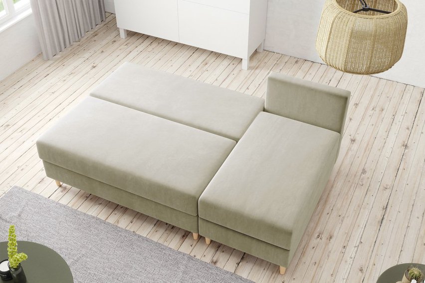 Corner sofa with sleeping function Suspla L-shaped with container universal Kronos 45 velour