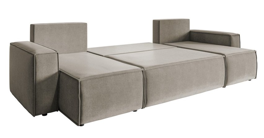 Copertino U-shaped corner sofa with sleeping function with storage, universal, gray-beige, hydrophobic velvet