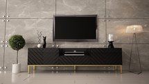 Qudula TV cabinet 190 cm matt black / glossy black with gold herringbone legs