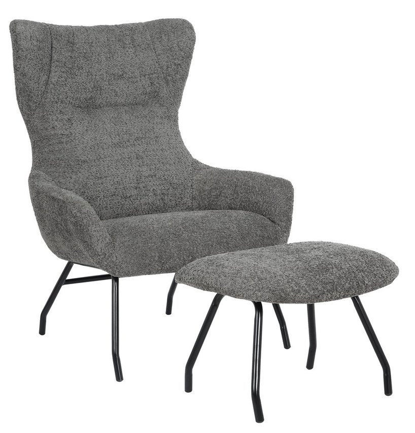 Suppet lounge chair with footstool in warm gray boucle fabric