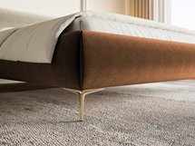 Upholstered bed 140x200 cm Roule with storage, metal frame Amon 24, hydrophobic velor, gold legs