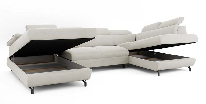 Corner sofa with sleeping function Lambo U-shaped Castel 03 with container, black legs, right-hand side