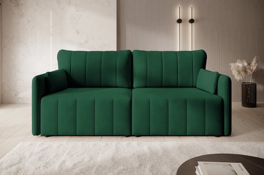 Pierre fold-out corner sofa with storage, dark green, hydrophobic velvet