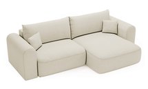 Sollano L-shaped corner sofa with sleeping function with a container, universal, creamy, easy-to-clean chenille