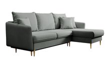 Volio velvet corner sofa with sleeping function, hydrophobic, golden legs