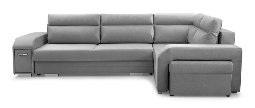 Umill L corner sofa bed with bar and pouffe (Fabric: Monolith 84, Side: Right)