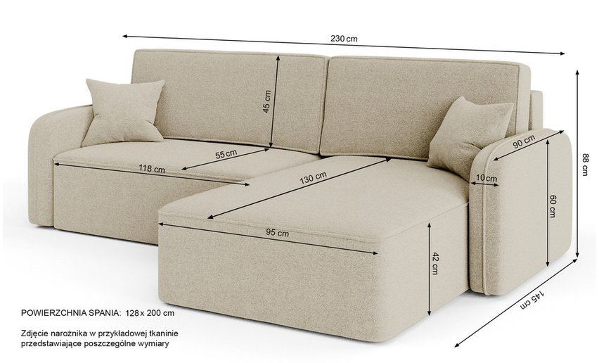 Corner sofa with sleeping function Picatti Melody 14 L-shaped with boucle container universal