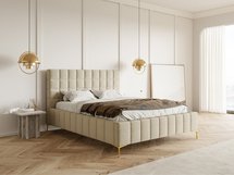 Upholstered bed 140x200 cm Szejlo with container, metal frame Raven 28 chenille