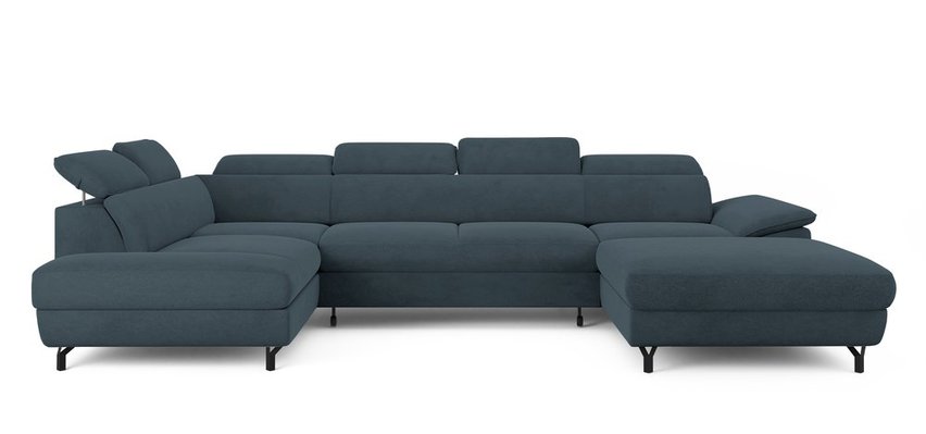 Corner sofa with sleeping function Lambo U-shaped Castel 79 with container, black legs, left-hand side