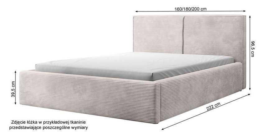 Upholstered bed 160/200 cm Farese dark beige Poso 02 with container and gas actuator corduroy