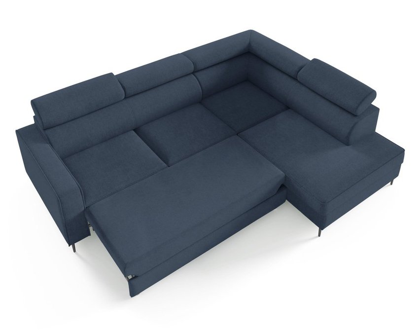 Corner sofa with sleeping function Vero L-shaped with container Neve 77 braid right-hand side