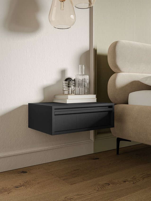 Evo bedside table with hanging drawer 50 cm Black