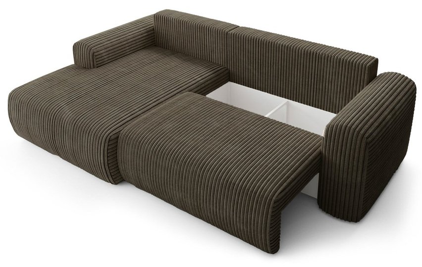 Corner sofa with sleeping function Lelu Tilia 37 L-shaped with a container, thick corduroy, left-hand side