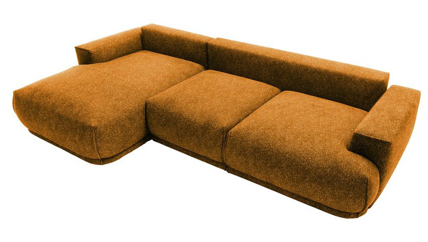 Divo L-shaped corner sofa with sleeping function with a container, mustard, hydrophobic braid, left-hand